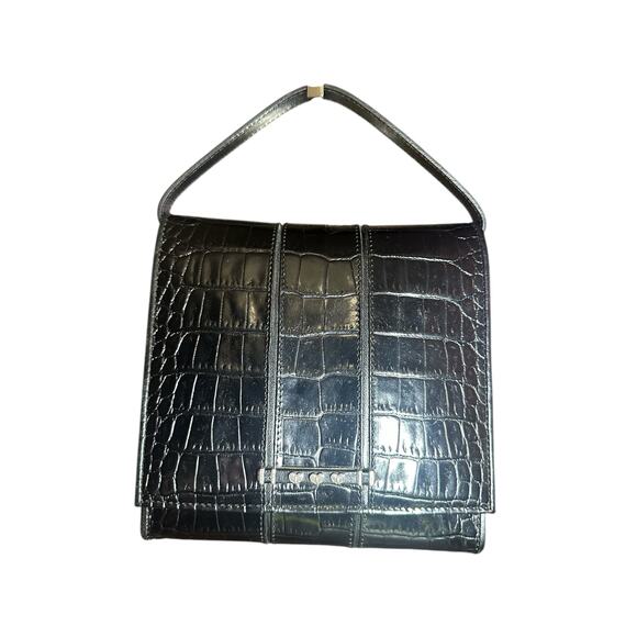 Brighton Black Croc Embossed Leather Crossbody Organizer Bag - Picture 13 of 14